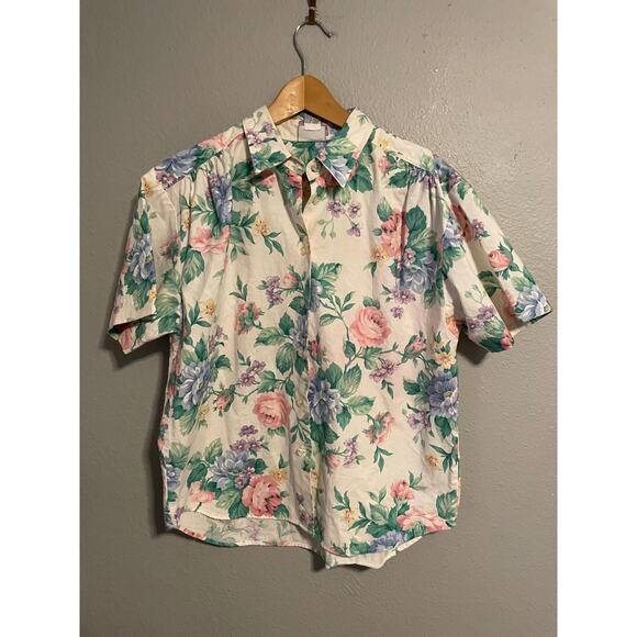 Vintage Napa Valley Shirt Womens Medium Pastel Floral Print Cottagecore 90s FLAW - Picture 1 of 7